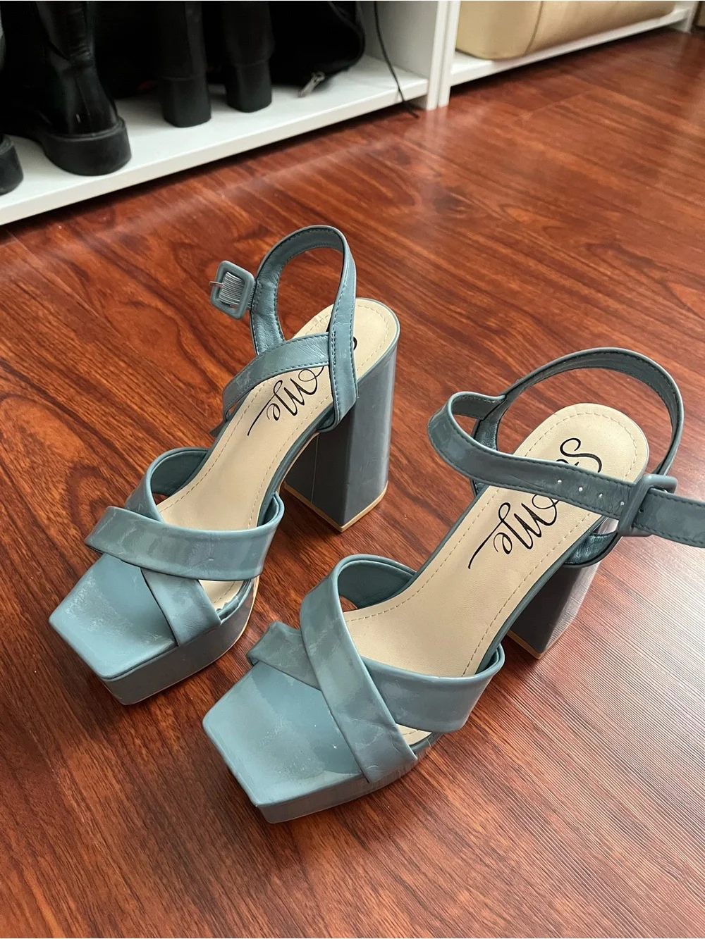 Elle Blue Patent Platform Sandals